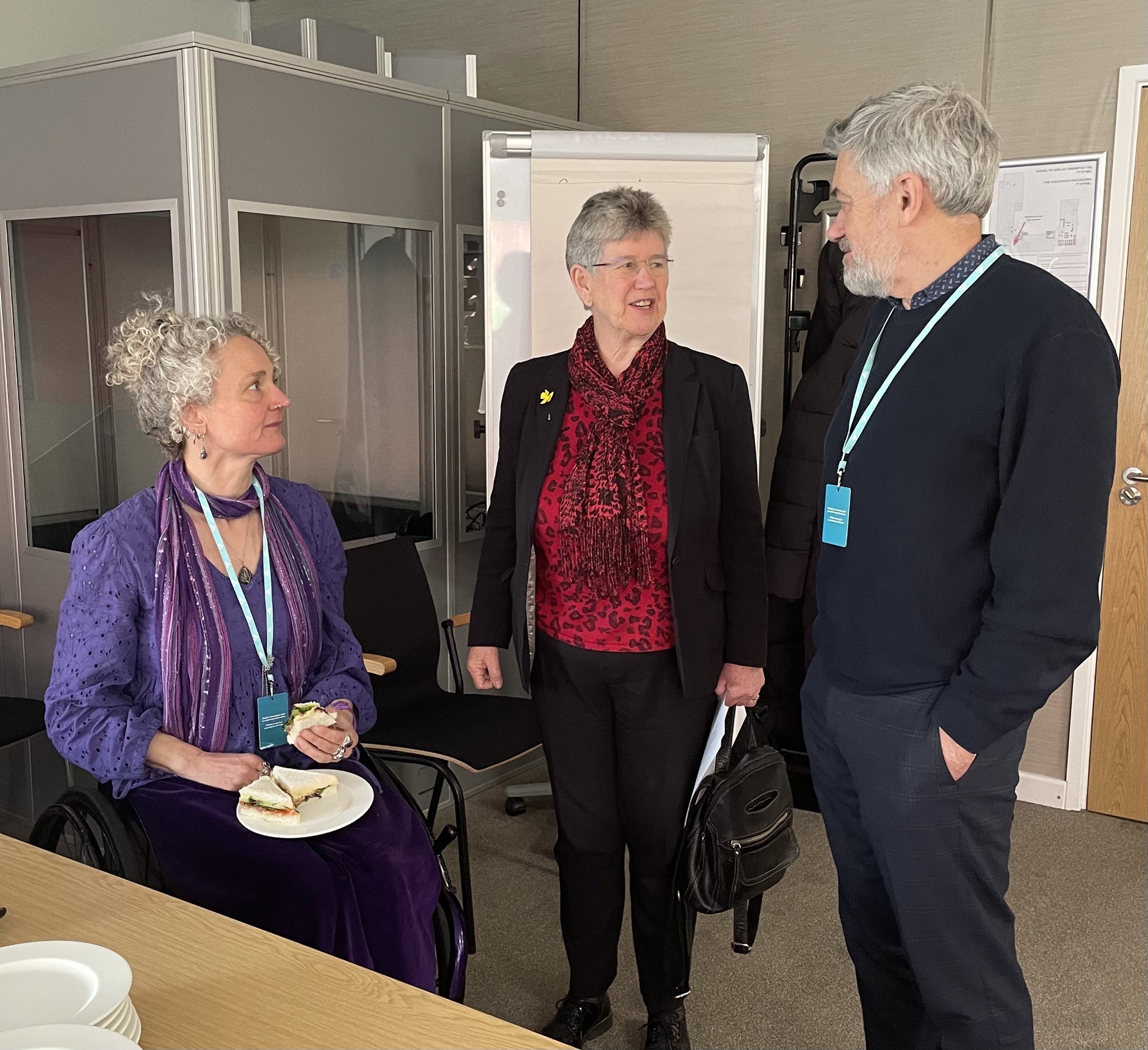 Kay Inckle (ncat board member), Jane Hutt (Trefnydd and Chief Whip) and Keith Richards (chair of the ncat board.)