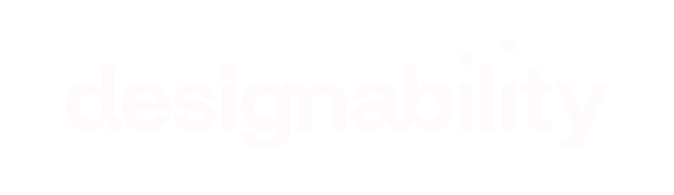 logo for the organisation Designability, which is the word in lower case white font, with the dots from the letters i raised in height about the base lettering